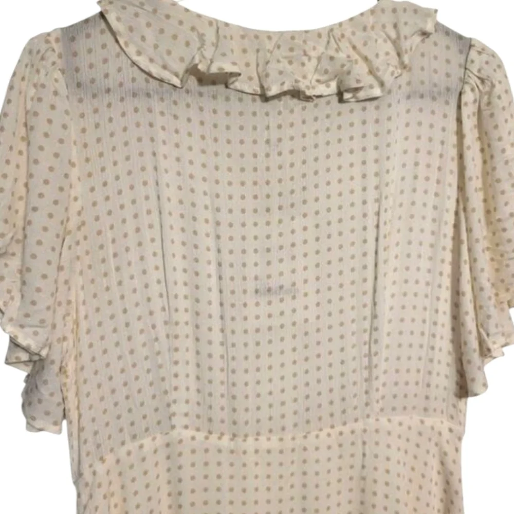 BÖHME Ivory/Cream Polka Dot Femme Midi Dress Ruffled V-neck Button Front NWT LG - Picture 9 of 15